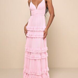 Lulus Lavish Perfection Light Pink Ruffled Tiered Maxi Dress - Size M